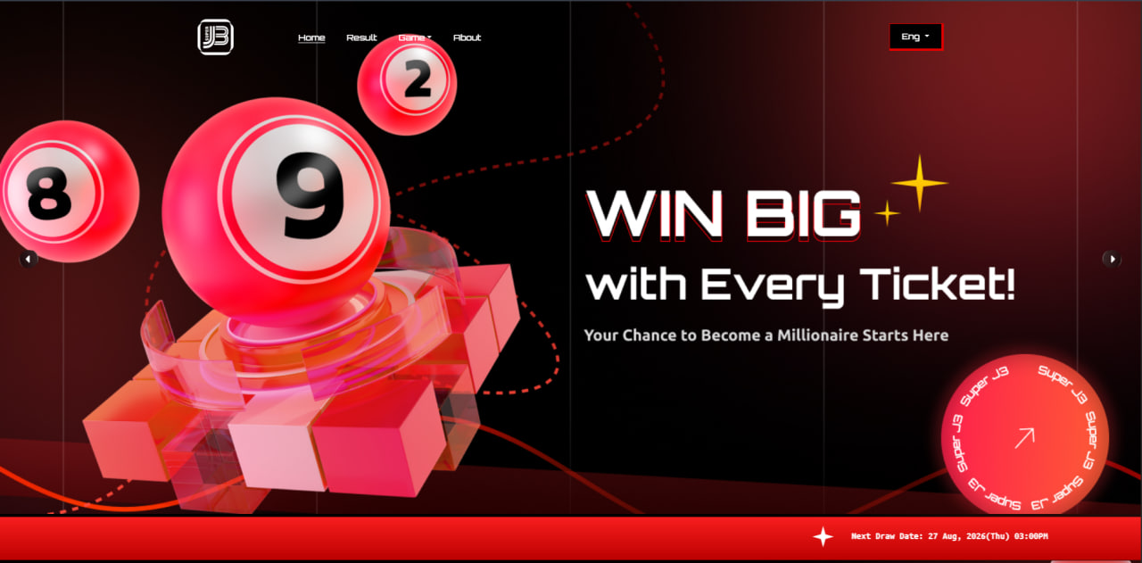 Super J3 Win Big lottery platform screen
